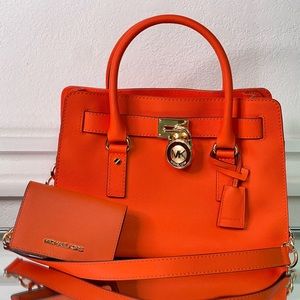 Michael Kors small orange hamilton purse with wallet